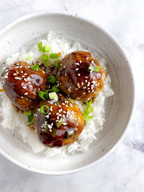 Miso Meatballs, Miso Chicken, Miso Glaze, Asian Slaw, Glazed Chicken, Chicken Meatballs, Orange Chicken, Ground Chicken, Asian Inspired