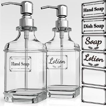 GLADPURE Soap Dispenser - 2 Pack, 18 Oz Antique Design Thick Glass Hand Soap Dispensers; with 304 Rust Proof Stainless Steel Pump, 6Pcs Clear Stickers, for Kitchen, Bathroom - Silver Foam Machine, Glass Soap Dispenser, Hand Soap Dispenser, Soap Dispensers, Dishwasher Soap, Kitchen Soap, Kitchen Soap Dispenser, Bathroom Soap Dispenser, Dishwashing Liquid