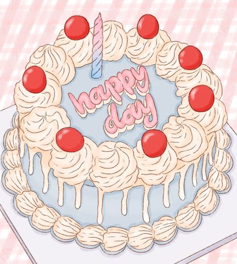 Cake Drawing Realistic, Anime Cake Drawing, Vintage Cake Illustration, Vintage Cake Drawing, Happy Birthday Cake Drawing, Birthday Cake Drawing Aesthetic, Birthday Cake Sketch, Birthday Cake Doodle, Cake Drawing Aesthetic