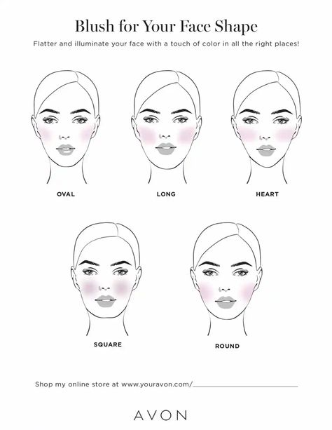 Makeup Tips Round Face, Face Shape Chart, Makeup Placement, Square Face Makeup, Dusky Skin, Blush Application, Face Shapes Guide, Circle Face, Round Face Makeup