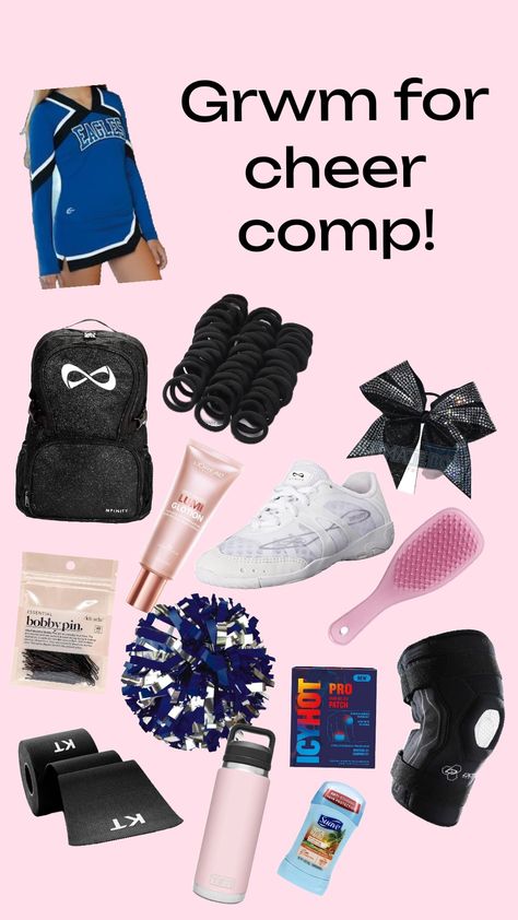 #Cheer#Grwm#Comp#preppy#fyp Cheerleading Essentials, Preppy Cheer, Cheer Fits, Cheer Stuff, Icy Hot, Cheer Outfits, Cheerleading, Bobby Pins, Pins