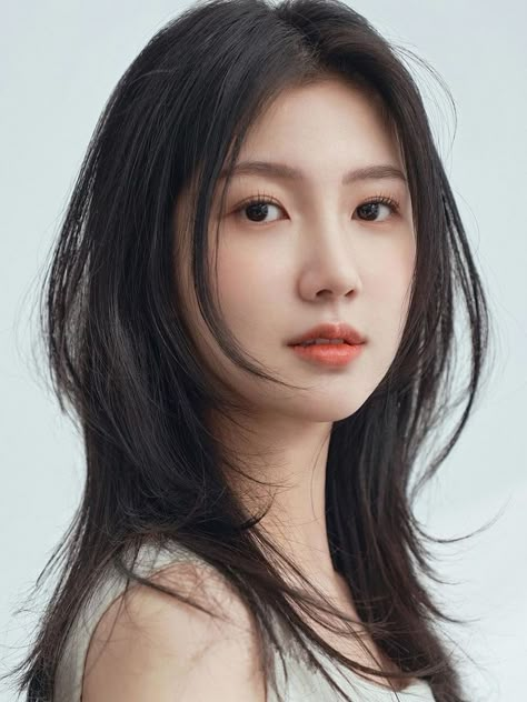 Korean hush cut: soft layered haircut Fluffy Blowout, Layered Hair Bob, Hair Bob Long, Hair Without Bangs, Hush Cut, Hair Upstyles, Hairstyles For Layered Hair, Haircut Inspo, Medium Long Hair