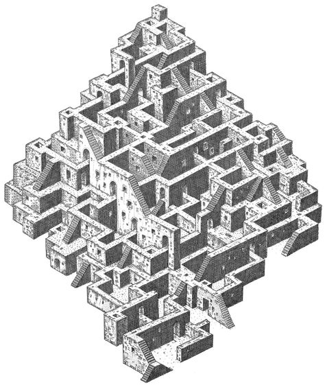 Maze Drawing, Escher Art, Isometric Drawing, Tower Of Babel, Mc Escher, Isometric Art, Dungeon Maps, Perspective Drawing, Arte Inspo