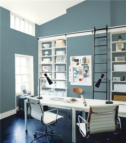 Look at the paint color combination I created with Benjamin Moore. Via @benjamin_moore. Wall: Blue Echo AF-505; Trim: Simply White OC-117; Ceiling: Simply White OC-117. Benjamin Moore Normandy, Paint Colour Combination, Best Blue Paint Colors, Benjamin Moore Blue, Blue Paint Color, Color Combinations Paint, Dental Office Design, Office Guest Room, Blue Paint Colors