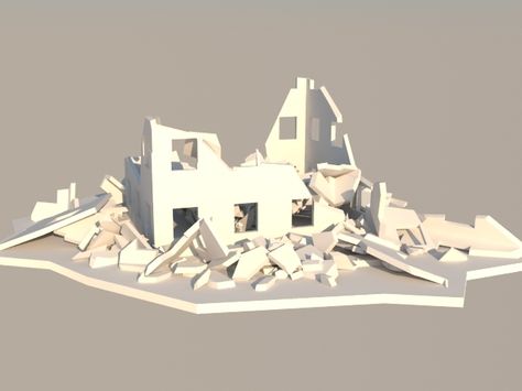 Destroyed+Building+w/+Rubble+by+Ethan3D. Crumbled Building, Destroyed House, Building Rubble, Building Destruction, Destroyed Building, Destroyed Castle, Destroyed Buildings Art, Board Games, Building