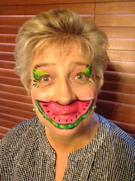 Watermelon - Face Painting by Jennifer VanDyke Fruit Face Paint, Watermelon Face Paint, Watermelon Face, Yalda Night, Fruits For Kids, Pose Reference Photo, Green Eyes, Face Painting, Pose Reference