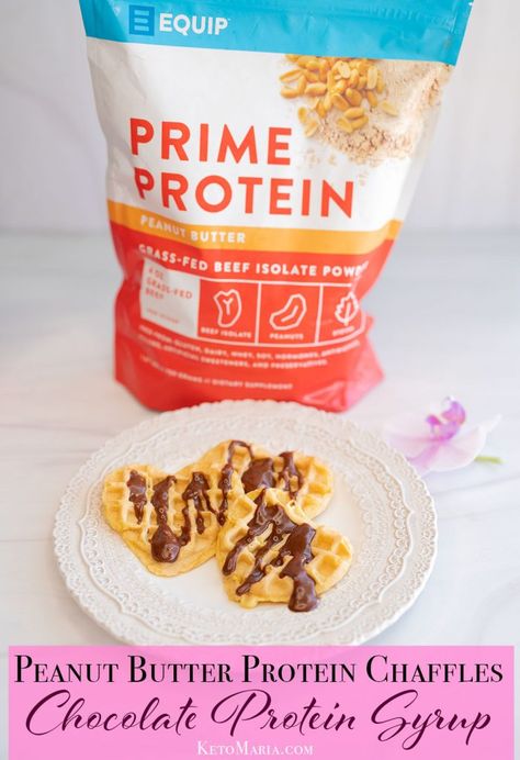 Keto Peanut Butter Cup Protein Chaffles - Maria Mind Body Health Equip Protein Recipes, Keto Maria Emmerich Recipes, Equip Protein Powder Recipes, Protein Girlies, Protein Chaffle, Keto 2023, Low Carb Chaffles, Dairy Free High Protein, Maria Emmerich Recipes