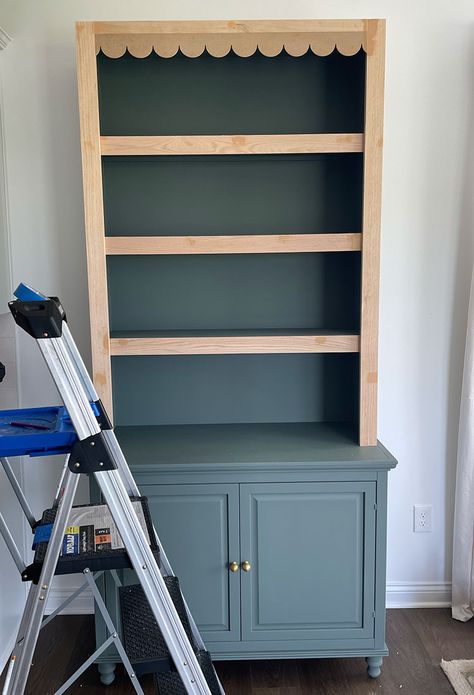 Diy Fireplace With Bookshelves, Diy Kitchen Hutch Ideas, Ikea Hutch Hack, Diy Hutch Top, Diy Hutch Build, Diy Kitchen Hutch, Kitchen Hutch Ideas, Diy Pantry Cabinet, Diy Hutch