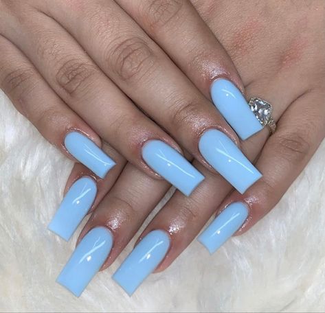 Blue Simple Acrylic Nails, Light Blue Nails Acrylic Coffin, All Blue Acrylic Nails, Periwinkle Blue Nails Acrylic, Blue Acrylic Nails Solid Color, Medium Square Acrylic Nails Simple Blue, Blue Square Acrylic, Plan Nails Acrylic, Nails Acrylic Square Blue