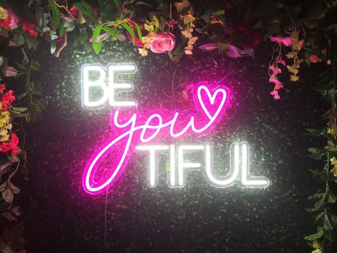 Be You Tiful Neon Sign Custom Nail/Eyelash/Ha Neon Signs Quotes Hair Salon, Beauty Salon Led Sign, Facial Room Neon Sign, Hair Salon Wall Decor Interior Design, Nails And Hair Aesthetic, Neon Signs For Beauty Salon, Neon Signs For Salons, Nail Tech Neon Sign, Beauty Bar Salon Ideas Name