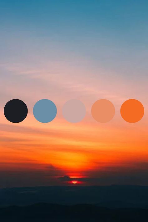 Blue And Orange Sunset Color Palette, Sunset Colour Pallet, Beach Sunset Color Palette, Golden Hour Color Palette, Blue Orange Color Palette, Blue Orange Sunset, Blue And Orange Aesthetic, Sky Color Palette, Skin Palette