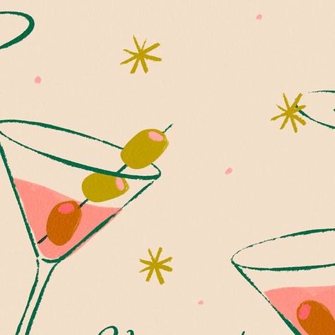 Samantha Johnson on Instagram: "Happy Friday! 🫒 . . . . . #illustrationart #colorpalette #illustration #illustrator #cheers #martini #pattern #pink #olives #olivelover #wedding" Martini Glass Illustration, Espresso Martini Illustration, Party Illustration Design, New Years Eve Illustration, Olives Illustration, Sassy Illustration, Pink Art Aesthetic, Olive Drawing, Cheers Illustration