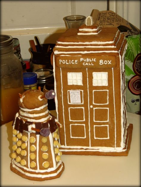 Our gingerbread creation for this year....Tardis & Dalek Tardis Gingerbread House, Dr Who, Gingerbread House, Doctor Who, Gingerbread, Bread, Cake, 10 Things