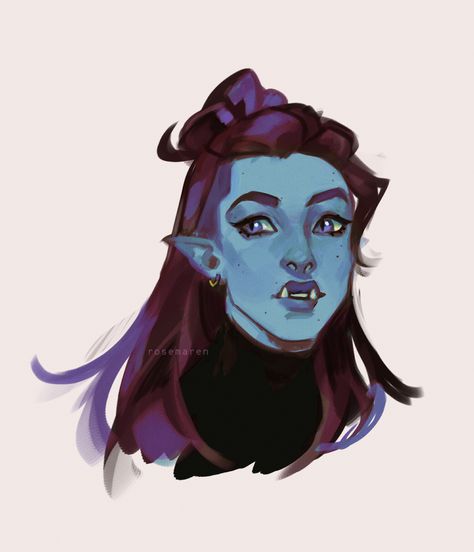 Purple Skin Character, Orc Female Art, Purple Hair Character Design, Blue Skin Character, Half Orc Woman, Firbolg Female, Orc Woman, Half Orc Female, Female Half Orc