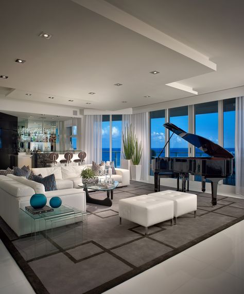 Great room with a grand piano Piano Living Rooms, Luxury Living Room Inspiration, Piano Room, Interior Design Business, Grand Piano, Design Del Prodotto, Style At Home, Contemporary Living Room, Contemporary Living