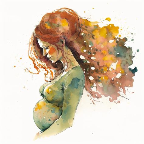 Belly Drawing, Yoga Prenatal, A Pregnant Woman, Prenatal Yoga, Poetry Art, Big Belly, Water Colors, Pregnant Woman, Beauty Style