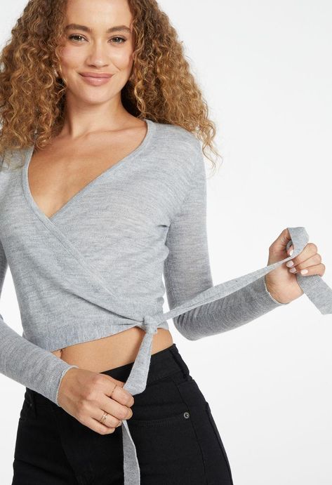 ShoeDazzle Light Heather Grey female Fashion >> Clothing >> Tops >> Blouse regular Ballet Wrap Top Ballet Wrap Sweater, Ballet Wrap Top, Wrap Around Top, Simple Summer Outfits, Ballet Clothes, Tops Blouse, Straight Leg Denim, Wrap Sweater, Female Fashion