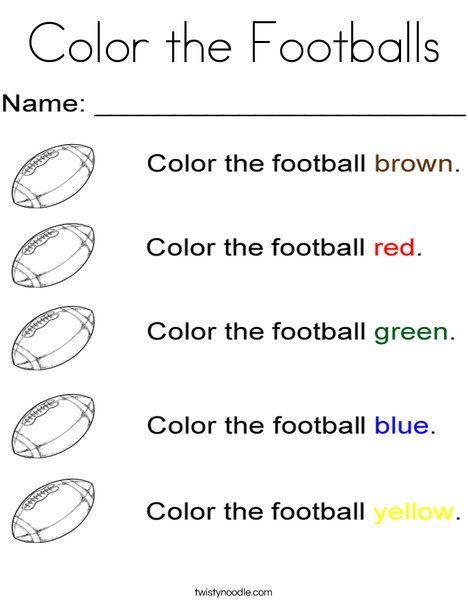 Color the Footballs Coloring Page - Twisty Noodle Football Theme Preschool, Football Lesson Plans Preschool, Football Worksheets Preschool, Sports Lesson Plans Preschool, Sports Lesson Plans, Writing Activities For Preschoolers, Sports Classroom, Mickey Coloring Pages, Football Activity