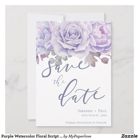 Purple Save The Date, Floral Spring Wedding, Dark Navy Blue Background, Floral Wedding Stationery, Wedding Announcement Cards, Floral Wedding Invitation Suite, Cute Peach, Zazzle Wedding, Floral Save The Dates