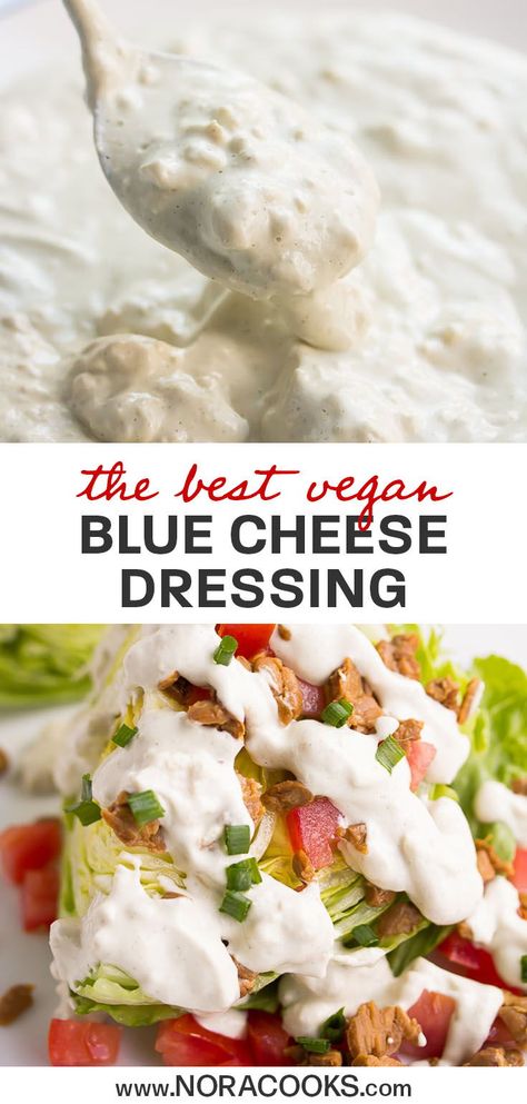 Vegan Blue Cheese Dressing, Vegan Blue Cheese, Muhammara Dip, Wedge Salads, Cheese Salad Dressing, Vegan Salad Dressing, Blue Cheese Salad, Vegan Dressing, Cauliflower Wings