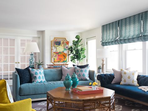 beautiful living room by Twelve Chairs Teal Living Room, Transitional Family Room, Lexington Home, House Of Turquoise, Blue Cabinets, Beautiful Rooms, Kitchen Family Rooms, Shabby Chic Vintage, Residential Interior Design