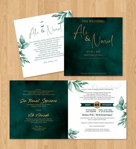 Cover Undangan Pernikahan, Ayat Alquran, Wedding Invitation Vector, Green Leaf, Green Leaves, Wedding Invitation, Printer, Wedding Invitations, Book Cover