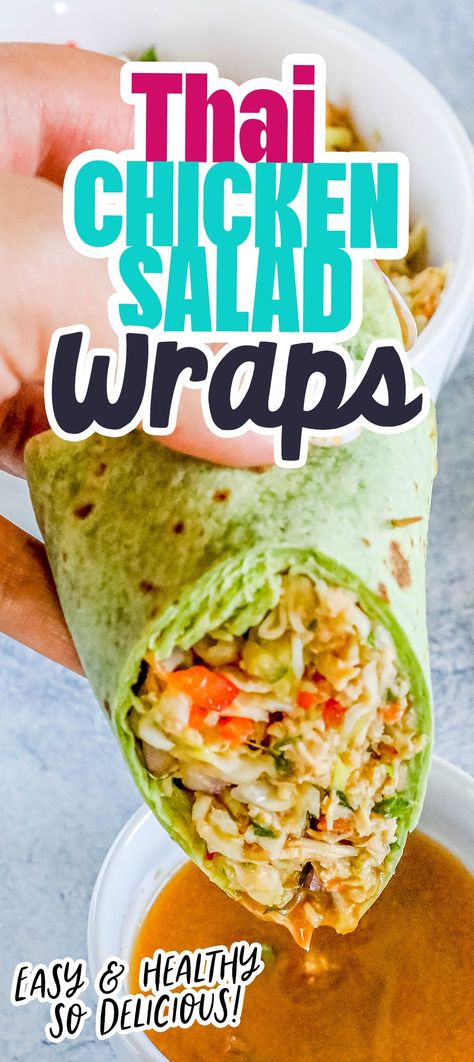 Easy Thai Chicken Salad Wrap - salads #salads Chicken Tortilla Wraps, High Protein Chicken Salad, Thai Chicken Wraps, Easy Thai Chicken, Asian Chicken Wraps, Grilled Chicken Wraps, Ginger Salad Dressings, Salad Wrap, Thai Chicken Salad