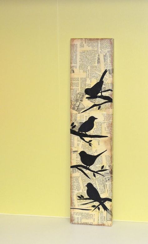 4 bird silhouettes: Newspaper Craft Ideas, Newspaper Craft, Newspaper Art, Craft Ideas For Kids, Newspaper Crafts, News Paper, Bird Silhouette, घर की सजावट, Design Artwork