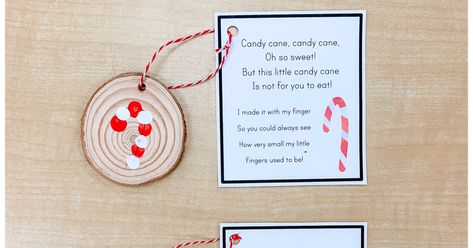 Finger Print Christmas Craft, Candy Cane Fingerprint, Fingerprint Christmas Ornaments, Fingerprint Ornament, Candy Cane Poem, Cane Decorations, Christmas Candy Cane Decorations, Fingerprint Crafts, Candy Cane Decorations