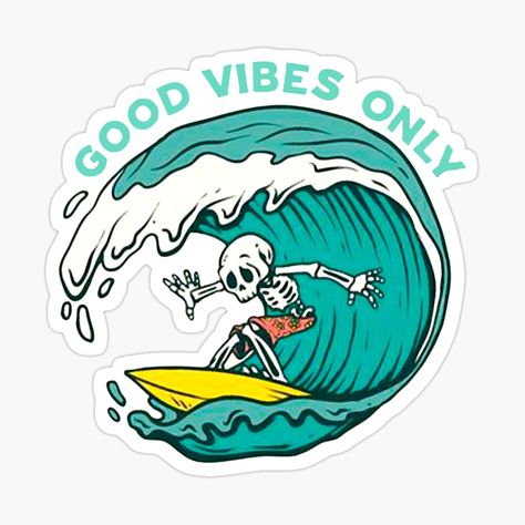 Get my art printed on awesome products. Support me at Redbubble #RBandME: https://www.redbubble.com/i/sticker/good-vibe-surfers-by-si3iy/132931624.EJUG5?asc=u Surf Drawing, Surfer Stickers, Retro Surf Art, Surf Logo, Retro Surf, Surf Design, Skull Illustration, Surf Art, Arte Pop