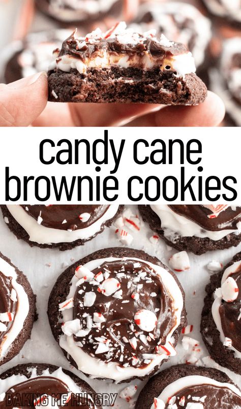 Candy Cane Brownie Cookies Recipe (Fudgy Chocolate!) Candy Cane Brownie Cookies, Cookies With Candy Canes, Chocolate Candy Cane Cookies, Cookies With Candy, Peppermint Brownie Cookies, Simple Holiday Cookie Recipes, Peppermint Brownies, Cookie Brownie Recipe, Candy Cane Cookies