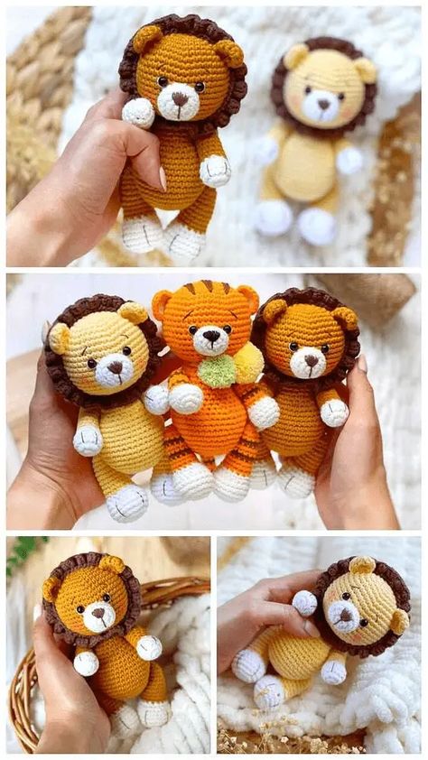 Lion Crochet, Crochet Lion, Crochet Toys Free, Easy Crochet Animals, Crochet Animals Free Patterns, Crochet Ornaments, Haken Baby, Crochet Flower Tutorial, Diy Crochet Projects