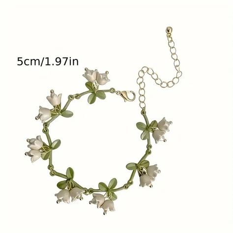 Elegant Lily Valley Charm Bracelet Ethereal Forest Style - Temu Australia Lily Bracelet, Orchid Necklace, Lily Necklace, Lily Of The Valley Flowers, Pearl Necklace Vintage, White Lily, Pearl Necklace Earrings, Wedding Party Jewelry, Classic Jewelry