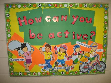 PEC: Bulletin Boards for Physical Education Charts For Classroom Decoration, Physical Education Bulletin Boards, Pe Bulletin Boards, Elementary School Bulletin Boards, Maths Display, Physical Education Lessons, Church Bulletin Boards, Church Bulletin, School Bulletin Boards