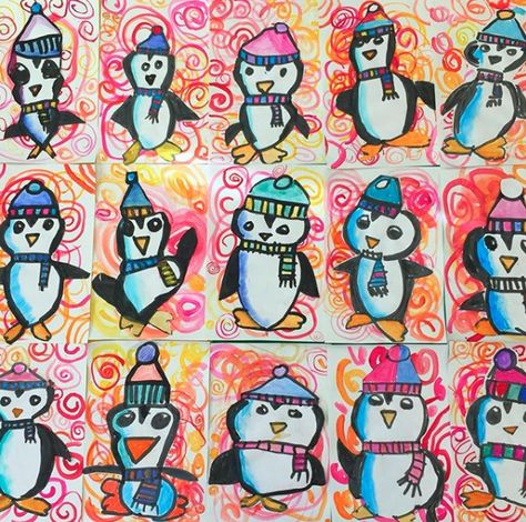 Grade 1 Art, January Art, Winter Art Lesson, First Grade Art, Cassie Stephens, Kindergarten Art Lessons, Christmas Art Projects, 2nd Grade Art, Winter Art Projects