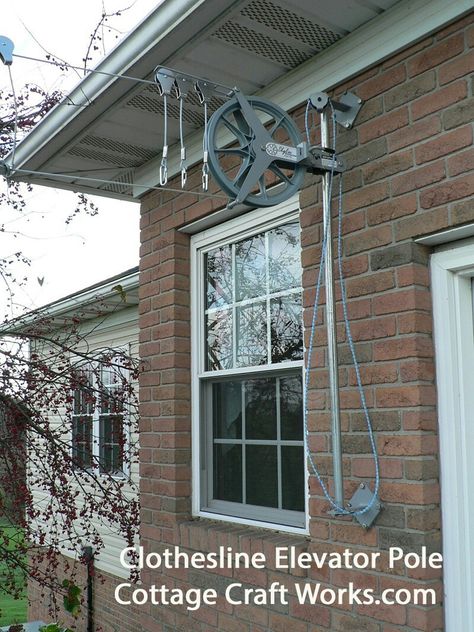 Pulley Elevator, Diy Clothesline, Amish Clothes, Clothesline Ideas, Outdoor Clothes Lines, Amish Clothing, Outdoor Deck Decorating, Soccer Net, Amish Style