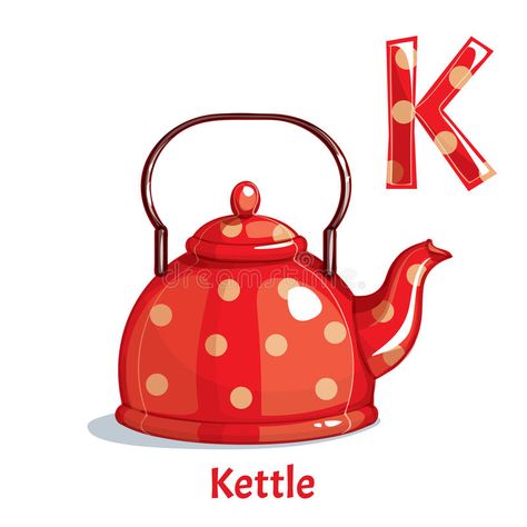 Kettle Illustration, Read Illustration, Red Kettle, Letter Illustration, Applique Towels, Cross Drawing, Vector Alphabet, Children Education, School Illustration