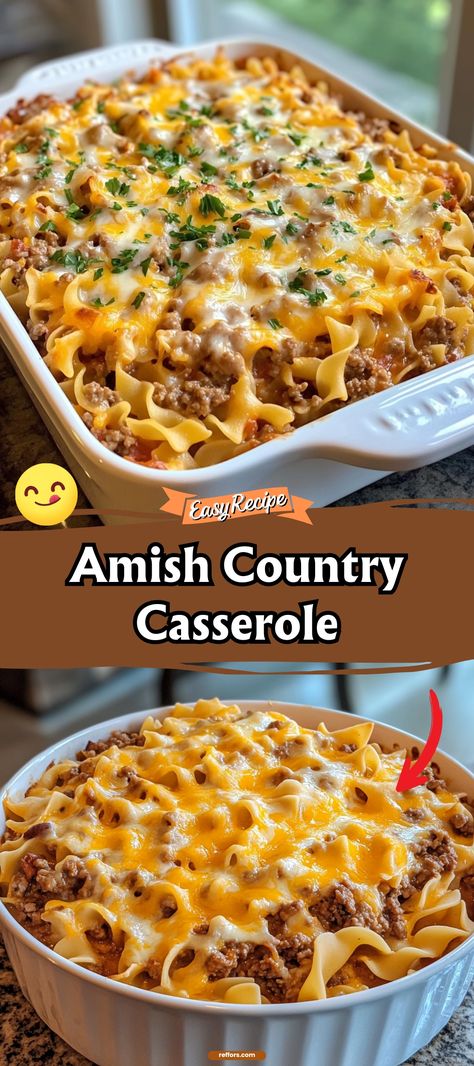 Amish Country Casserole Ground Beef Supper Ideas Easy Dinners, 1950s Casserole Recipes, Amish Beef Noodles, Egg Noodle Beef Casserole, Amish Country Casserole Ground Beef, Country Casserole Recipes, Creamy Beef Noodle Casserole, Easy Beef Casserole Recipes For Dinner, Ground Beef And Eggs Recipes For Dinner