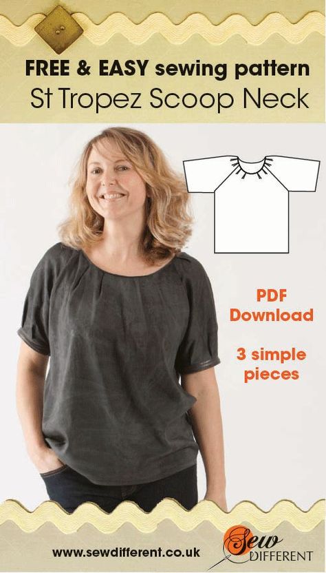 Free sewing pattern for women. I love this top - it's SO versatile AND comes with step-by-step instructions to make it! Easy Sewing Patterns Free, Sewing Patterns Free Women, Blouse Sewing, Shirt Sewing, Sewing Tops, Sewing Clothes Women, Shirt Sewing Pattern, Free Sewing Pattern, Trendy Sewing