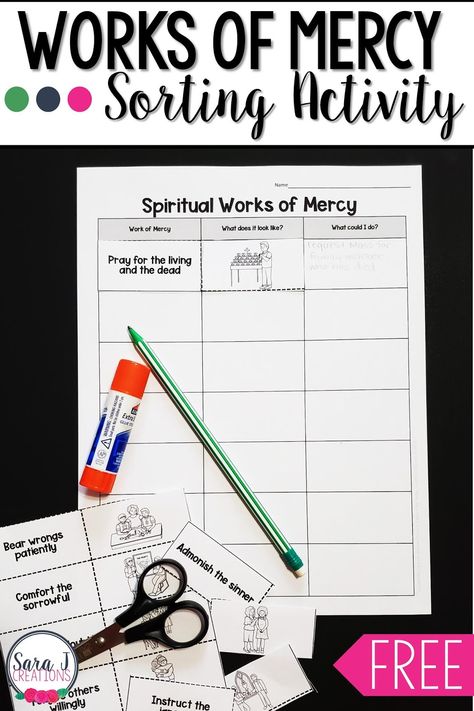 Download this free spiritual works of mercy printable activity for kids. A great way to teach children the importance of loving and taking care of our neighbors. Spiritual Works Of Mercy, Ccd Activities, Corporal Works Of Mercy, Works Of Mercy, Kids Sunday School Lessons, Catholic Education, Faith Formation, Catholic Kids, Teaching First Grade