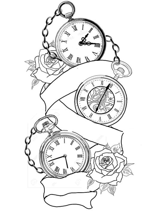 Pocket Watch Chain Drawing, 3 Pocket Watch Tattoo Design, Watch Tattoo Stencil, Pocket Watch Tattoo Stencil, Arm Tattoos Lettering, Pocket Watch Tattoo Design, Clock And Rose Tattoo, Watch Tattoo Design, Tattoo Quotes About Life