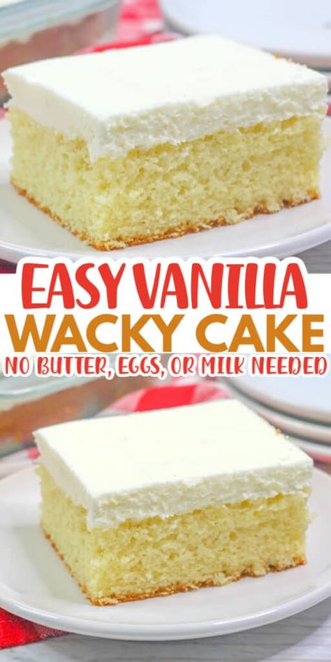 White Wacky Cake Recipe, Vanilla Wacky Cake Recipe, Vanilla Wacky Cake, Simple Yellow Cake, Small Deserts, Simple Cream Cheese Frosting, Eggless Muffins, Wilford Brimley, Wacky Cake Recipe