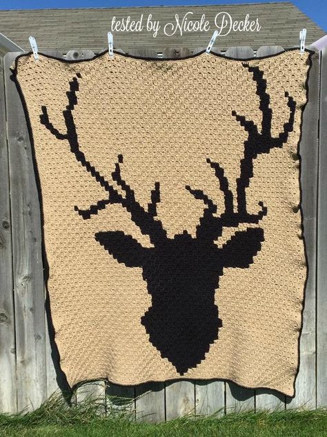 What you need for the Deer Head Afghan:• Medium Worsted Weight #4: Ecru 1186yds and Brown 363yds• Hook = size H• Yarn Needle• Yarn BobbinsSize: 48” x 56”Gauge: 10 Rows = 8”Blocks: 60 x 70**The pattern testers are permitted to use the colors of their choice. Website photos will n Corner To Corner Crochet Pattern, Crochet Pattern Written, C2c Crochet Pattern, C2c Graph, Corner Crochet, Black And White Words, Crochet Deer, Corner To Corner Crochet, Corner To Corner