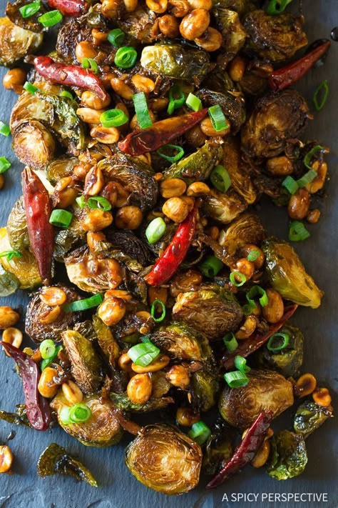 Kung Pao Roasted Brussels Sprouts Recipe Roasted Brussels Sprouts Recipe, Garlic Sauce For Chicken, Brussel Sprout Recipes, Sprouts Recipes, Brussel Sprout Recipes Roasted, A Spicy Perspective, Sprouts Recipe, Oven Fried, Roasted Brussel