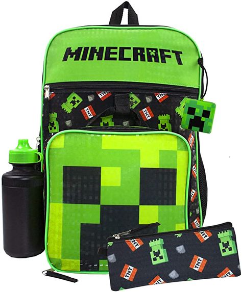 Minecraft Bag, Green Lunch Box, Minecraft Backpack, Minecraft Merchandise, Box Pencil Case, Black Pencil Case, Minecraft Toys, Lunch Kit, Box Water