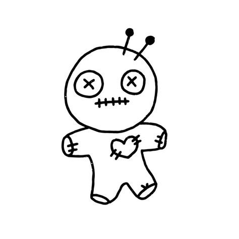 Simple hand drawn halloween cute voodoo rag doll girl black outline vector design isolated on white background Simple Horror Art, Voodoo Doll Tattoo Simple, Voodoo Doll Tattoo, Stick Poke, Stick Poke Tattoo, Doll Tattoo, Pyrography Patterns, Doll Drawing, Voodoo Doll