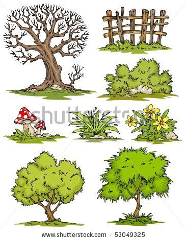 I think these trees and bushes may be perfect! Bush Drawing, How To Draw Realistic, Landscape Clipart, Cartoon Trees, Draw Realistic, Flower Mural, Brain Art, Art Painting Tools, Tree Sketches