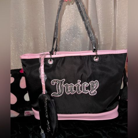 Brand New With Tags Juicy Couture Uk Exclusive Pink And Black Bling Tote Bag. Includes A Small Detachable Bag My Shopping List, Juicy Couture Bags, Couture Bags, Pink Purse, Pretty Bags, Jewelry Outfit, Black Purses, Black And Pink, Cute Bags