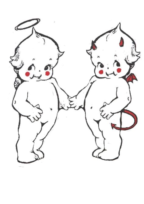 Kewpie Angel, Kewpie Tattoo, Kewpie Art, Rose O Neill, Pierrot Clown, Design Sheet, Angel Devil, Cute Little Tattoos, Sewing Machine Embroidery