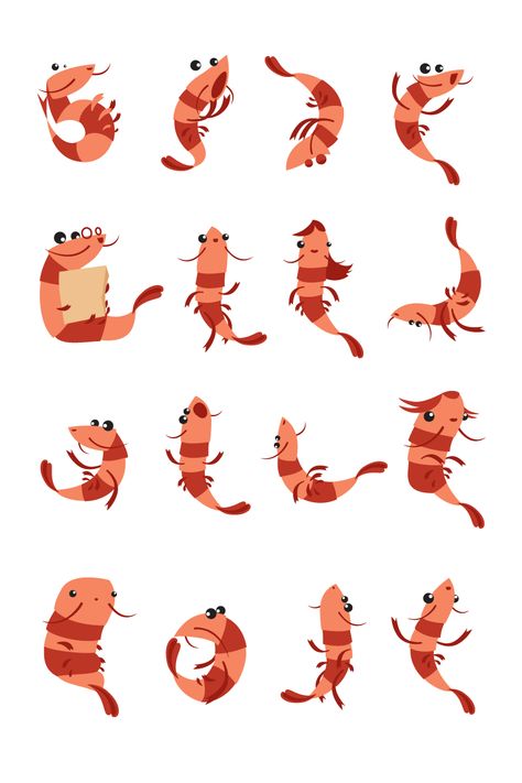 Shrimp Character, Shrimp Cartoon, Shrimp Festival, Underwater Art, Drawing Examples, Festival Poster, Animal Graphic, Character Design Animation, Anime Drawings Tutorials